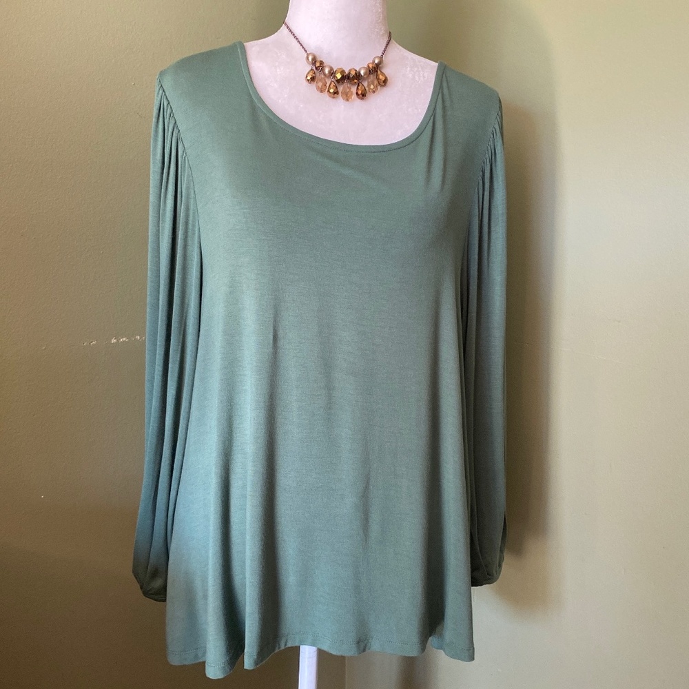 Cupio Long Sleeve Pullover Forest Green Pleated Sleeve Top XL NWT